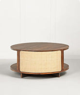 Rattan Elegance Series Solid Mango Wood TV Unit Round Coffee Table Teak Finish